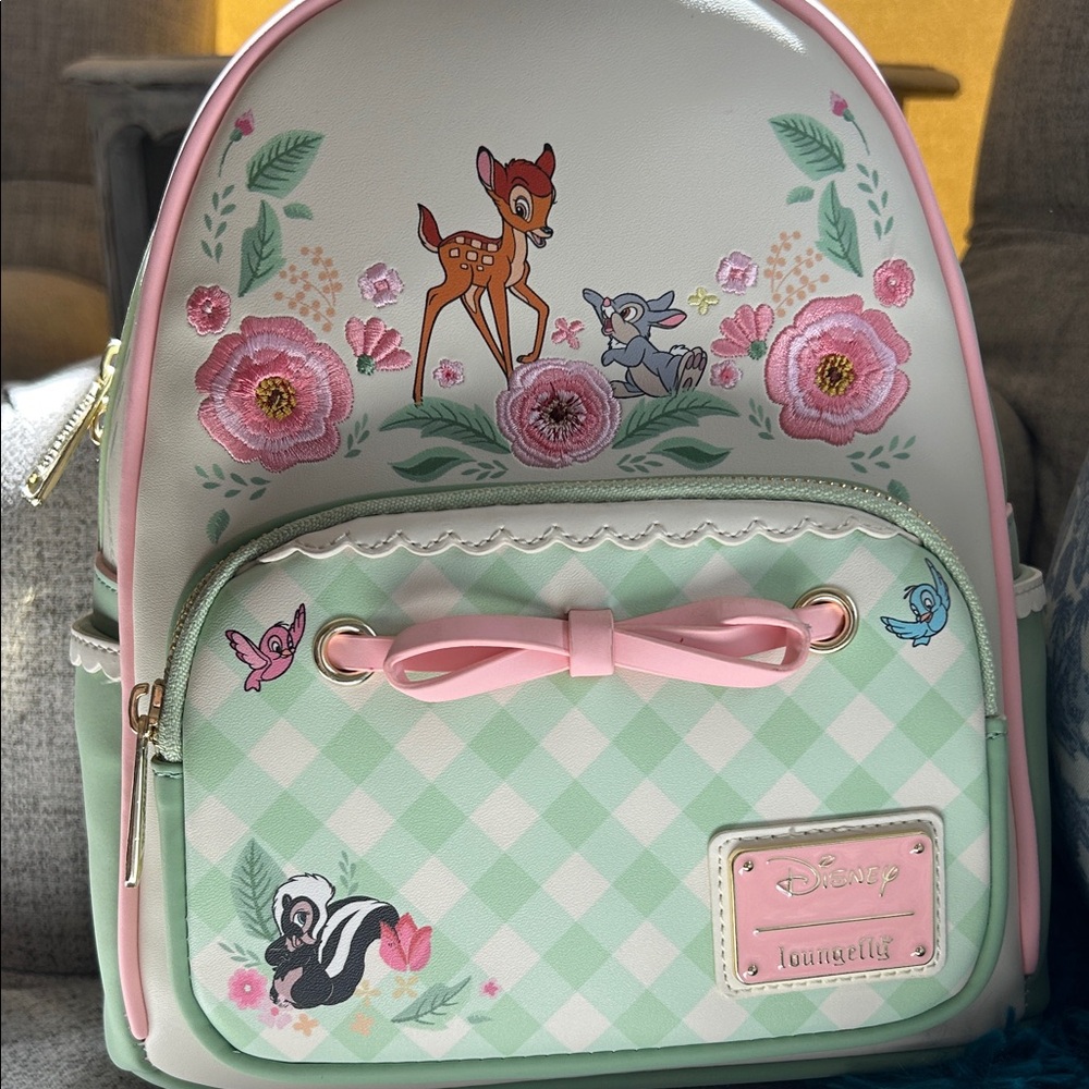 Loungefly Bambi and Thumper- Green and Pink Floral backpack - Picture 2 of 14